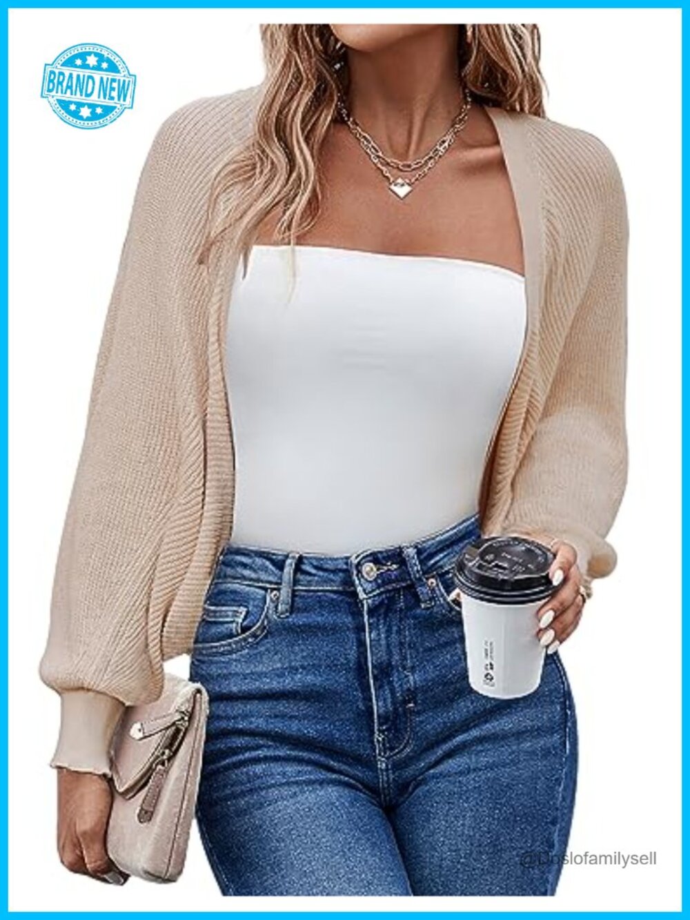 Women's Batwing Sleeve Knitted Cropped Bolero Shrug Open Front Cardigan